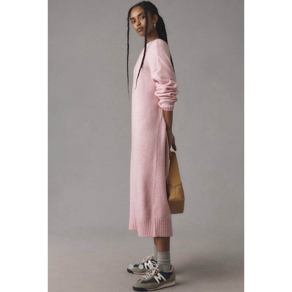 Anthropologie Daily Practice Karigan Sweater Midi Dress V Back Pink XXS